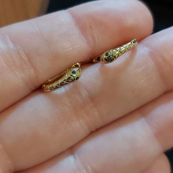 925 Sterling Silver Snake Huggie Earrings - Picture 3 of 7